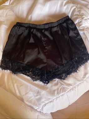 Black Lace-Trim Satin Shorts